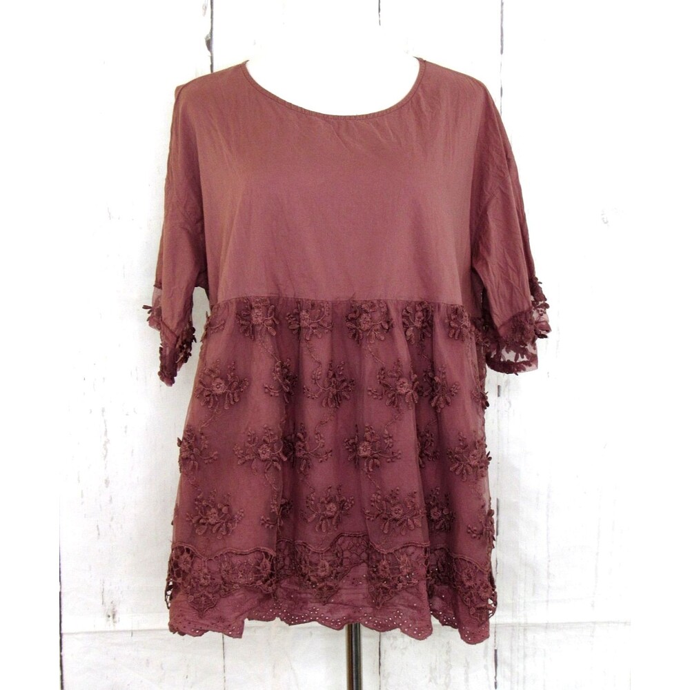 Zanzea Women's Sheer Short Sleeve Blouse Size 5XL Round Neck Dusty Rose Flowy